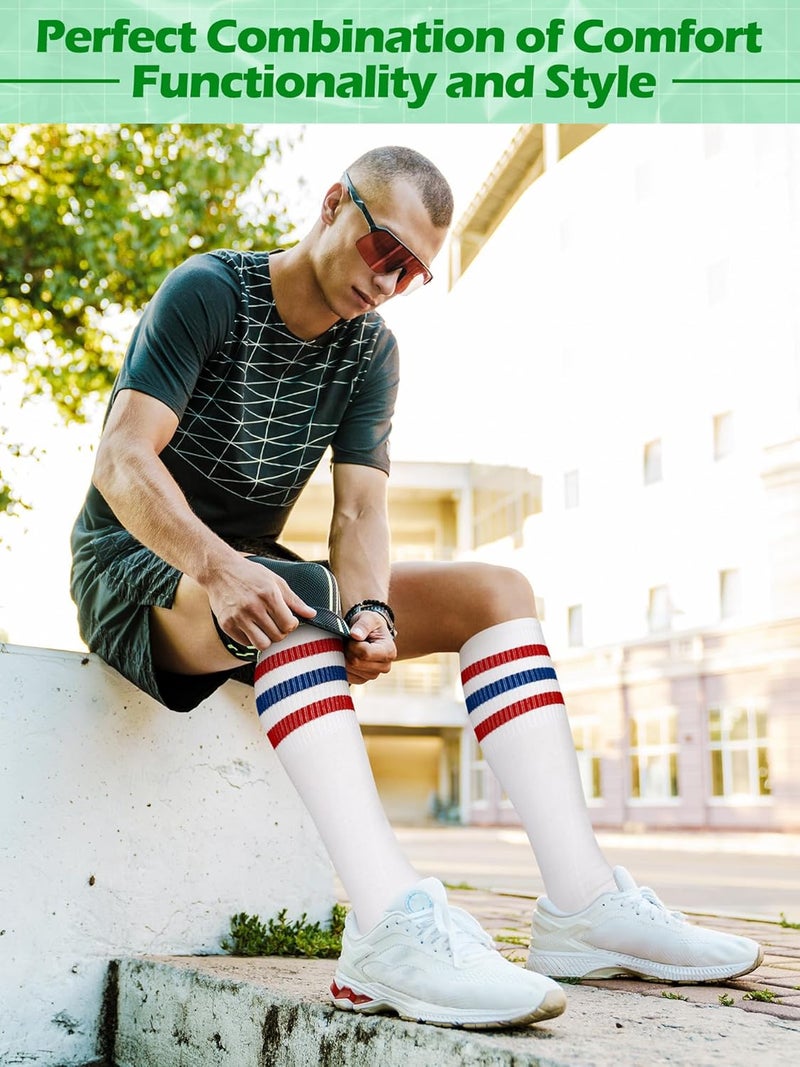 Breathffy 7 Pairs Retro Striped Tube Socks White over the Calf Tube Hoses Men Knee High Striped Athletic Socks for Men, Size 10-13, Multicolor - Image 3